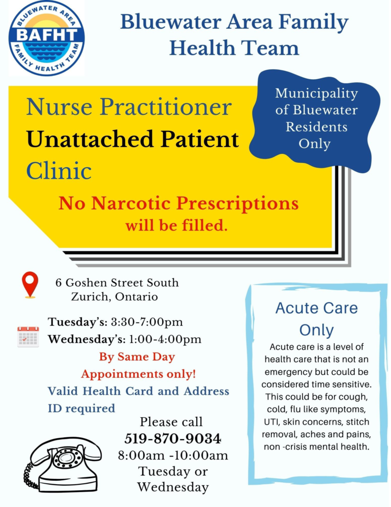 Flyer announcing nurse practitioner unattached patient clinic